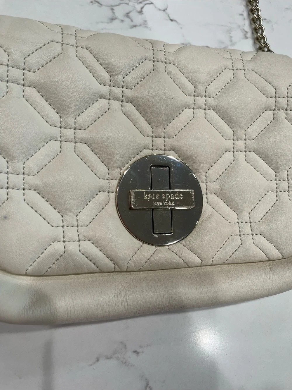kate spade Cream Quilted Leather Crossbody with Silver-Tone Turnlock